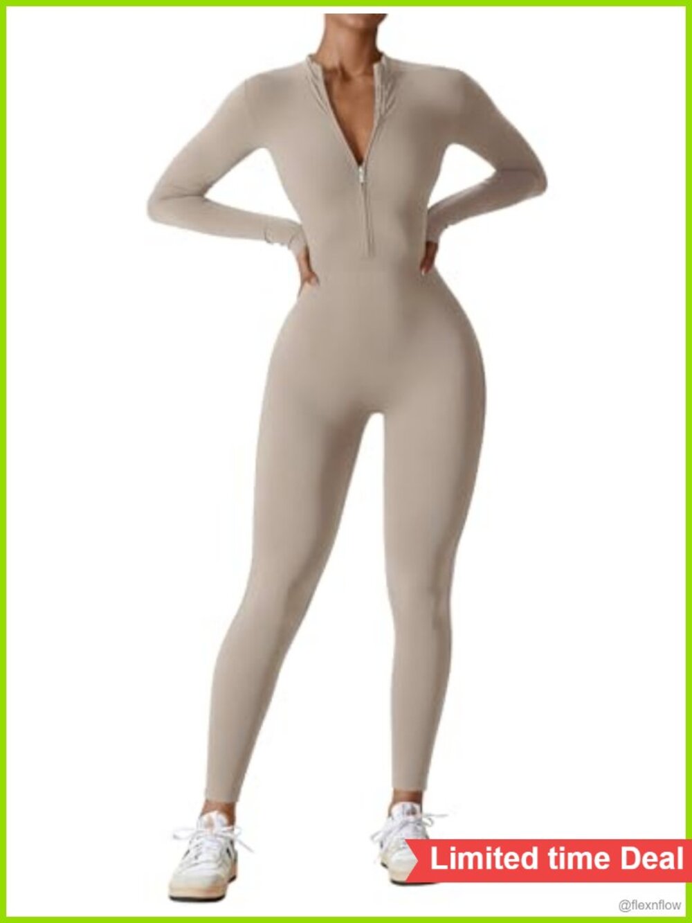 Long Sleeve Workout Jumpsuit Zip Up Romper Bottom Pants Bodysuit One Piece